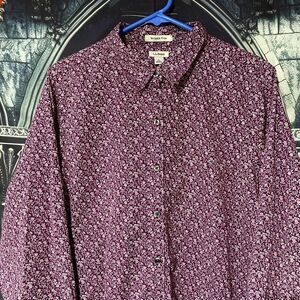 L.L. Bean Wrinkle-Free Button-Up Shirt Men's L Red Floral Casual Streetwear